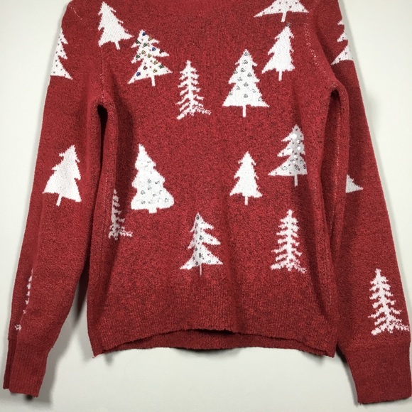 Winter trees Christmas holiday sweater white trees with sequins size M (8-10) - Picture 3 of 7